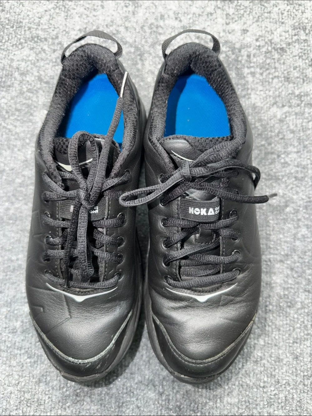 Hoka One One Black leather Walking Sneakers with Blue Lining